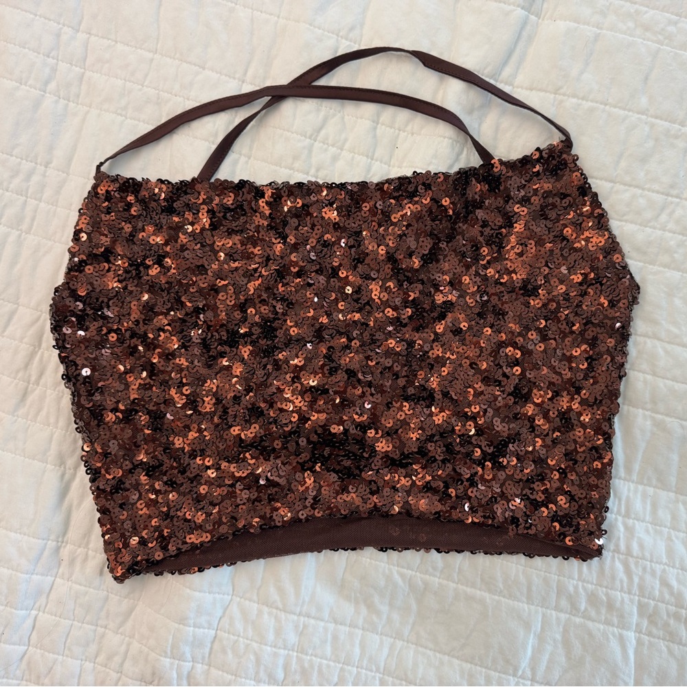 Meshki Bronze Sequin Festival Crop Top Size XS